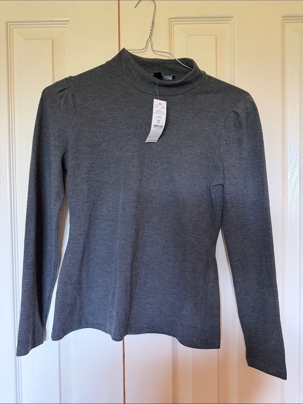 White House Black Market Charcoal Gray Mock Neck Long Sleeve Top